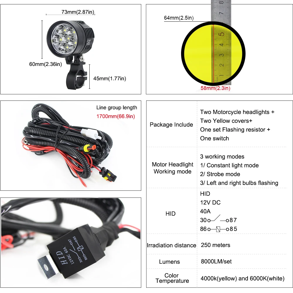  Double Colors led strobe motorcycle headlight Fog DRL lamp car Universal Motorbike ATV bulb High Br - 33006199637