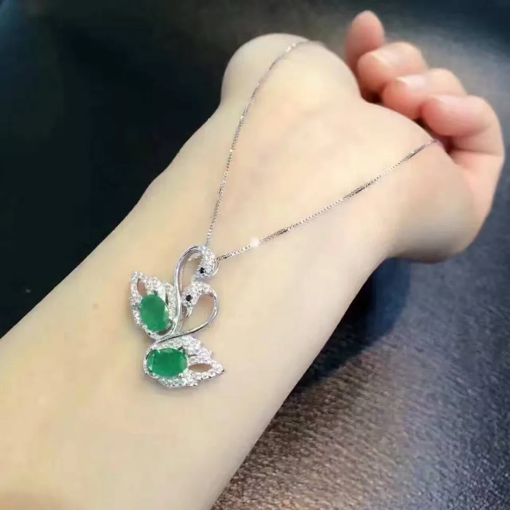 Naturel vert émeraude pendentif naturel pierre gemme pendentif 925 en argent sterling mode élégant
