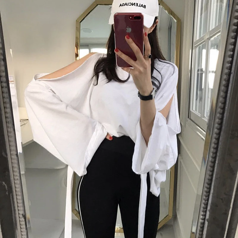 

SuperAen2019 Spring and Autumn Korean Style Hoody Fashion Sweatshirts Women Off Shoulder Long-sleeve Solid Color Sweatshirts