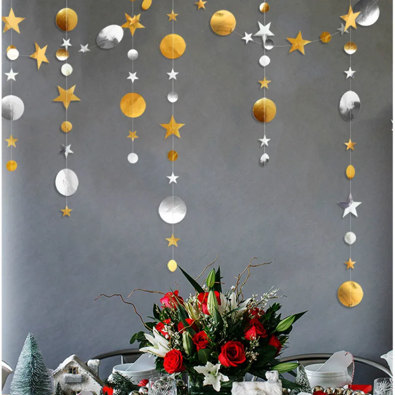Свадебные украшения 4 м Золотые Серебряные звезды круглой формы бумажные гирлянды детский душ День Рождения украшения Детские Рождественские принадлежности