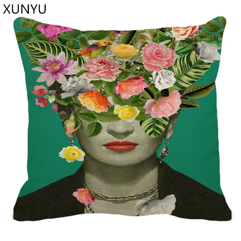 

XUNYU 45cmx45m Freda Carol Beautiful Flower Pattern Cottons/Linen Decoration Pillowcase Cushion Cover Sofa Waist Pillowcase