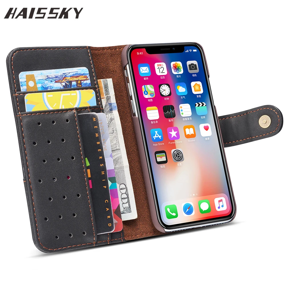 Магнитный кожаный чехол для iPhone X Xs 7 8 Plus 6 6s XR XS Max роскошный бумажник с откидной