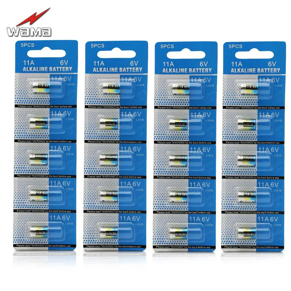 20pcs/4pack WAMA 11A 6V Primary Dry Batteries L1016 Alkaline Car Key Remote Battery for Anti-theft Lock PVC Package Drop Ship