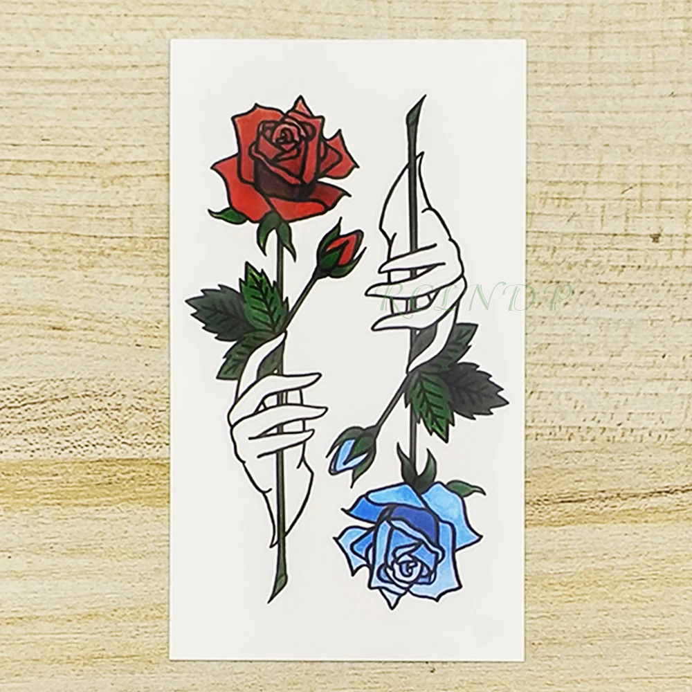 للماء لصاقات وشم مؤقت الأحمر الأزرق روز وهمية تاتو فلاش الوشم Tatouage الجسم الفن اليد أعقابهم ل فتاة النساء الرجال