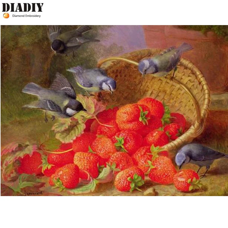DIADIY diy Full drill 5D DIY Diamond Painting&quotBird Strawberries&quot Animal Embroidery Cross Stitch Rhinestone Mosaic Painting gift | Дом и