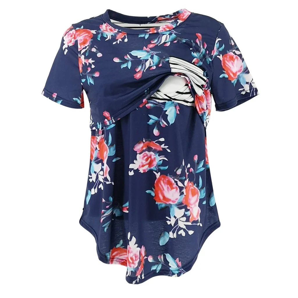 MUQGEW/Одежда для беременных для женщин беременность Сращивание в полоску цветочный принт футболка кормящих детей топ футболки для женщин s
