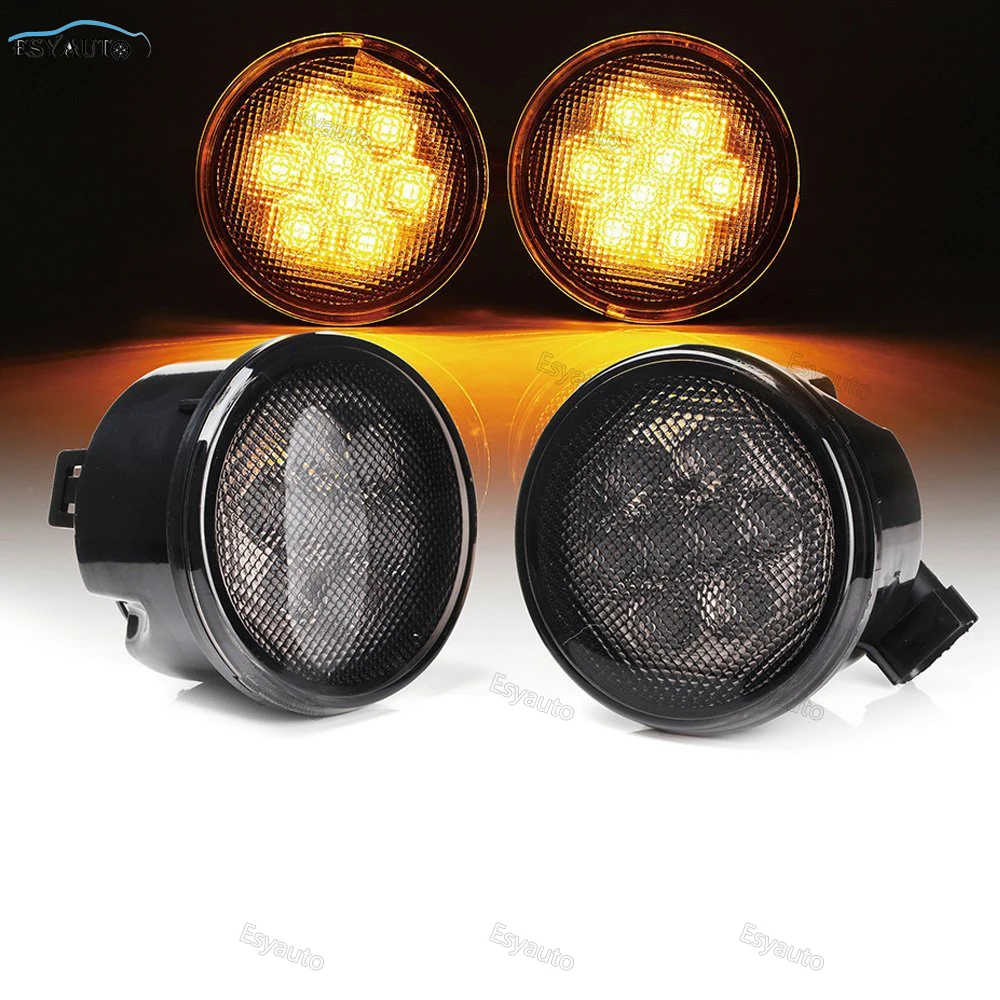 

Smoke Lens Amber Front LED Left & Right Turn Signal Light Assembly Lamp Fender Flares Eyebrow Indicator Side Maker Parking Light