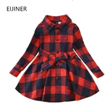 Клетчатые платья для девочек с длинными рукавами; Новинка г.; осенне-весенняя одежда для девочек; хлопковые детские платья; Одежда для девочек; Детские платья с поясом