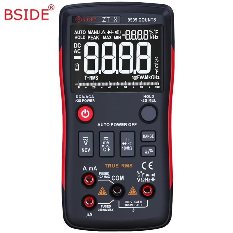 

BSIDE True RMS Digital Multimeter ZT-X Auto Range AC/DC Voltmeter 3-Line Triple Display with NCV DATA HOLD LCD Backlight