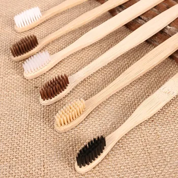 

10pcs Wood Handle Toothbrush Environmental Bamboo Charcoal Toothbrush For Oral Health Low Carbon Medium Soft Bristle