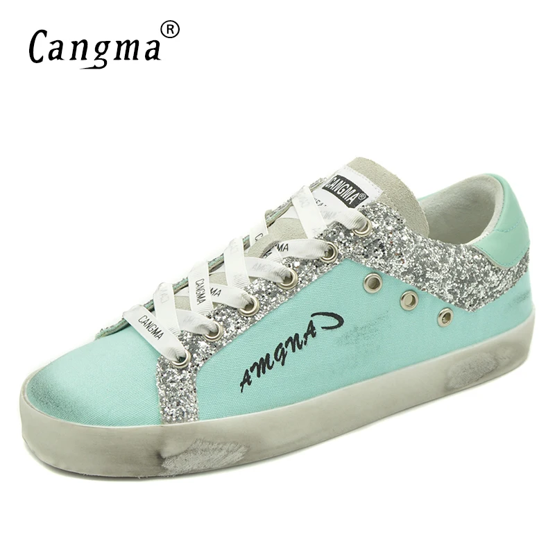

Custom Name Logo Designer Women Men Sneakers Canvas Sequin Vintage Casual Shoes Blue