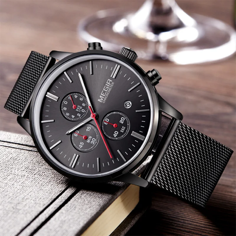 

Fashion MEGIR Watches Men Luxury Brand Black Deportivo Chronograph Luminous Military Watches Men Minimalist Wristwatch Mens