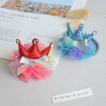 

20pcs Fashion Cute Floral 3D Tiaras Elastic Hair Bands Glitter Rhinestone Crown Hair Ties Princess Headwear Hair Accessories