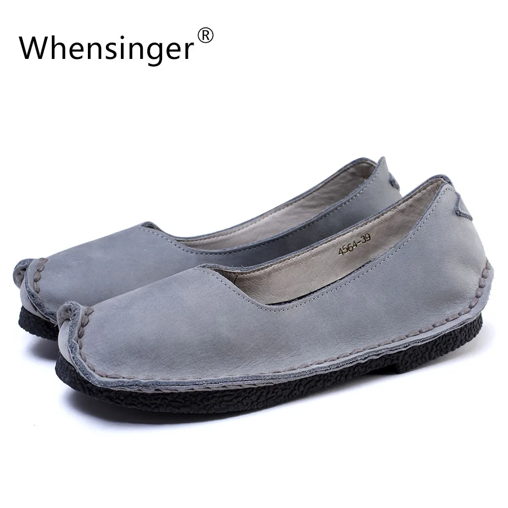 

Whensinger - 2018 Woman Shoes Summer Genuine Leather Flats Slip On Ladies Loafers Casual Vintage Handmade Solid 4564