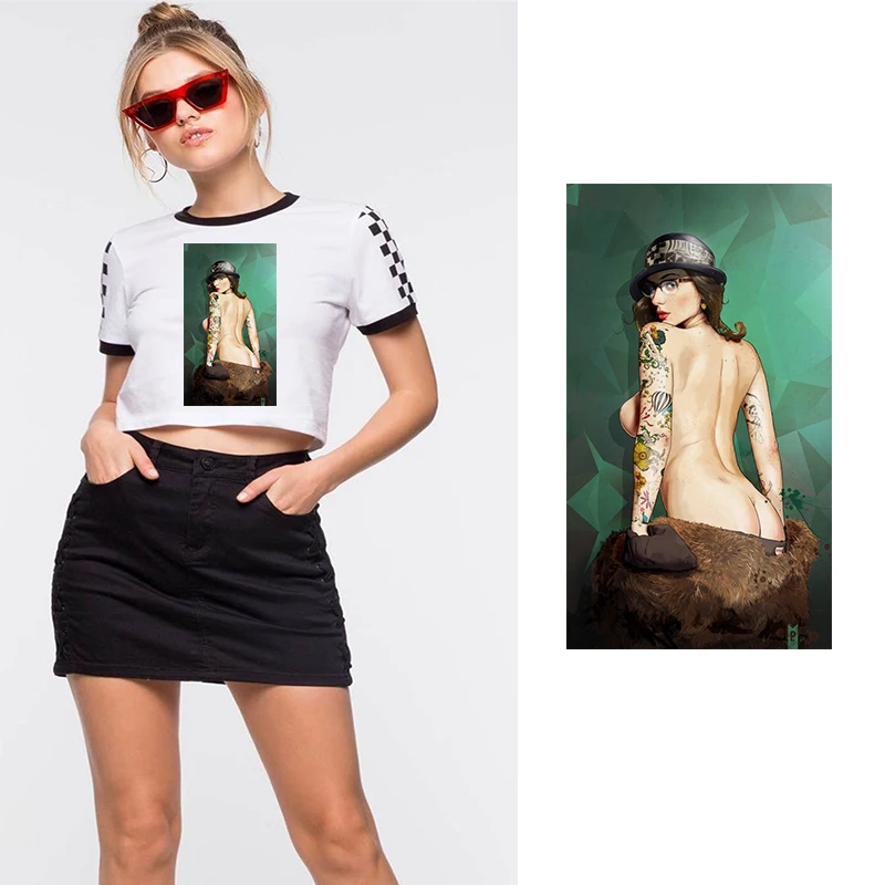 

Sexy Tattoo Woman Patch Vinyl Heat Transfer Ironing On Stickers A-level DIY Patches Appliques for Clothes T-Shirt Washable 2018