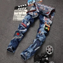 Personality Badge Patchwork font b Jeans b font font b Men b font Ripped font b
