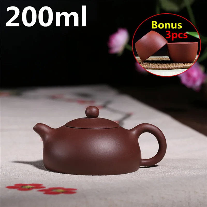 

Authentic Yixing Teapot 200ml Kung Fu Tea Set Kettle Chinese Purple Clay Kettle Sets Bonus 3 Cups Handmade Ceramic Porcelain