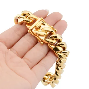 

Betty Miami Curb Cuban Mens Bracelet Chain High Quality 316L Stainless Steel Hip Hop Gold Color 8/12/14/16/18 mm 23 cm