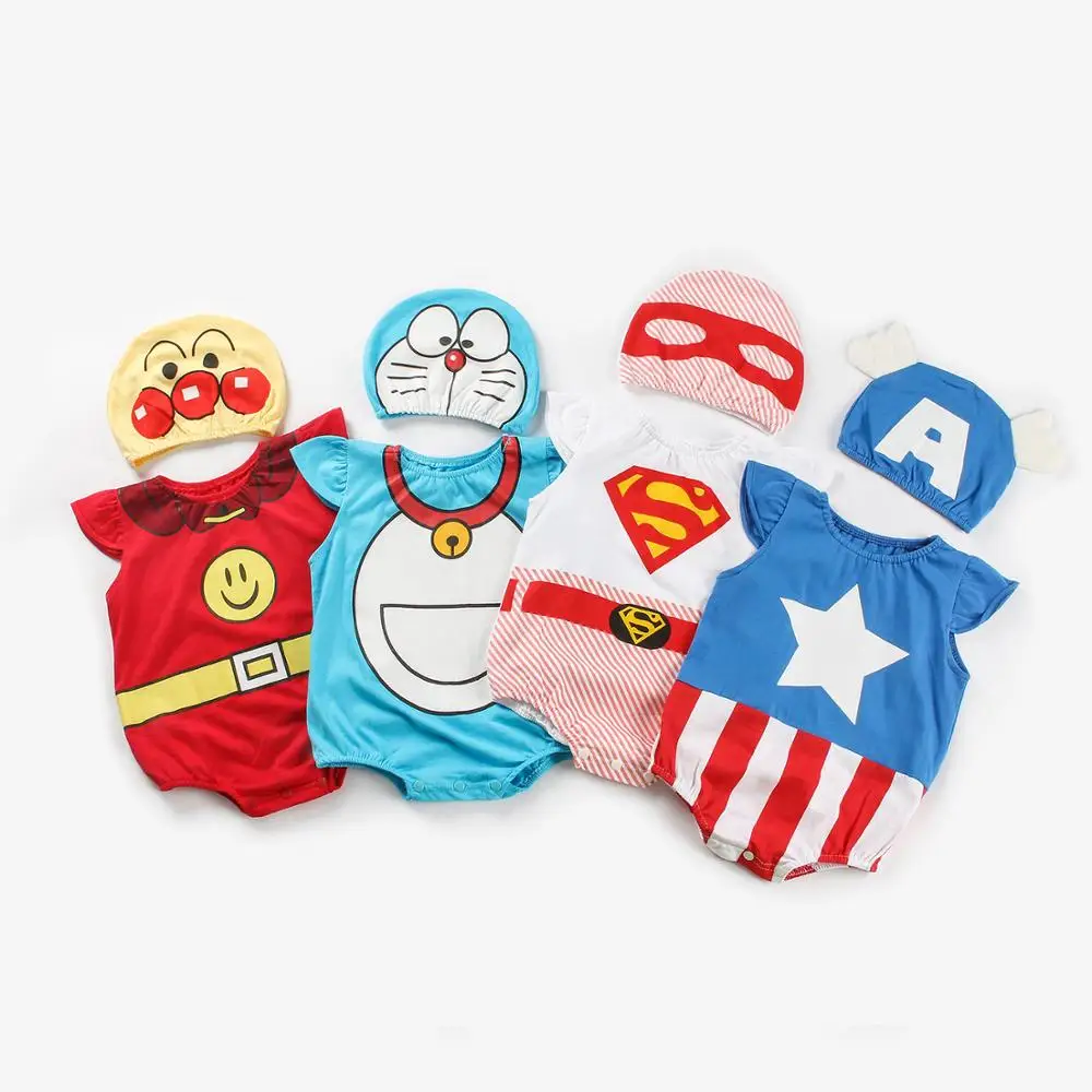 

Summer Baby rompers+Hat 2pcs Boys Girls Jumpsuit Infant Costumes Cartoon Animal Newborn Clothes Set Superman Lovely baby sets