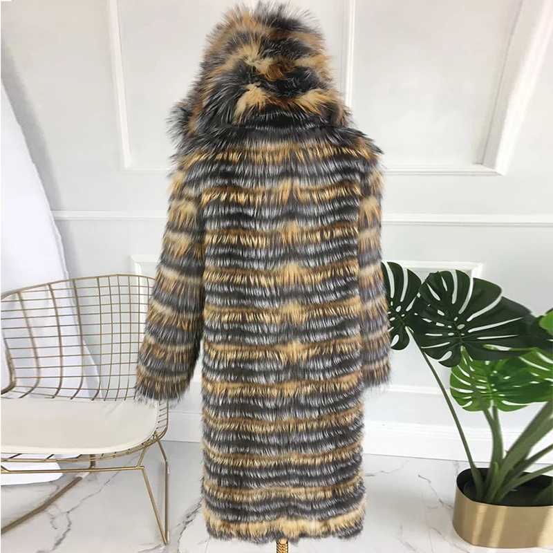 CNEGOVIK New Fashion Silver Fox Fur Coat With Hood Fur Coat Silver Fox Real Fur Coat 90CM Length Women Red Fox Fur Jacket