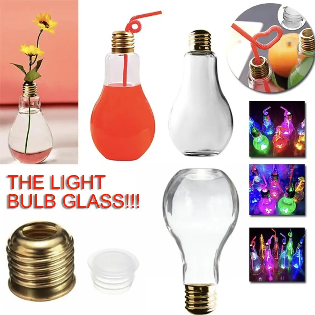

Summer Glass Bulb Water Bottle Innovative Drink Juice Milk Bottles Leak-proof Beverage Light Lamp for Home DIY Drink Decoration