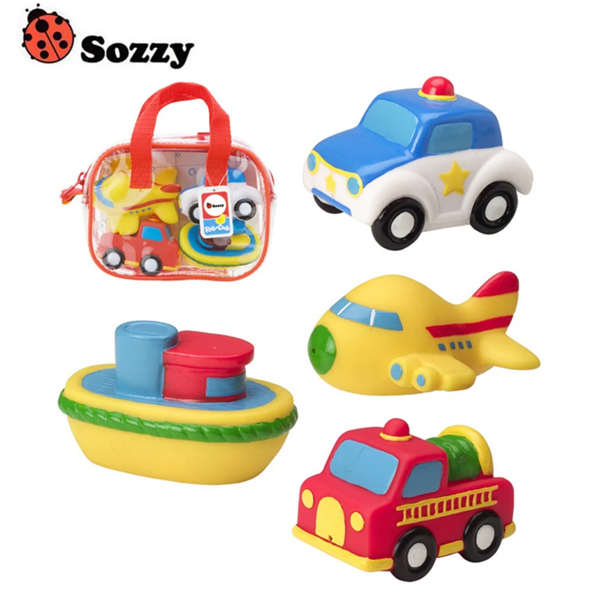 Sozzy 4 Pcs Plastic Bath Toys Pull Water Swim Doll Vehicles Children