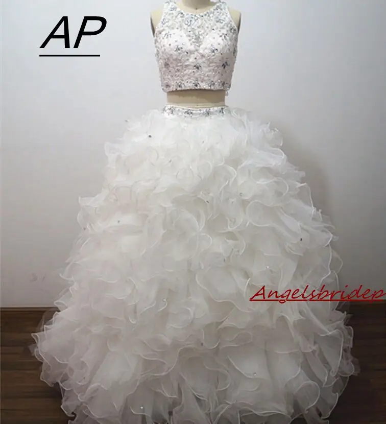 ANGELSBRIDEP/платья из двух частей для пышных принцесс, 15 лет, модное Хрустальное украшенное бисером с бретельками, без рукавов, классическое бальное платье на заказ