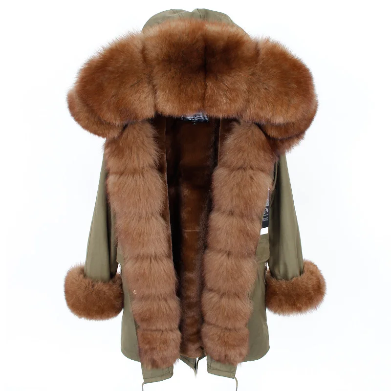 Куртка из искусственного меха с подкладкой из натурального Лисьего меха, пальто, модное зимнее пальто с натуральным мехом, Длинные парки с воротником, верхняя одежда с большим мехом, съемная - Цвет: HD14-2