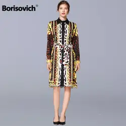 Борисович леопардовым принтом женское Повседневное платье новый бренд 2019 Весенняя мода отложной воротник до колен женские платья N760