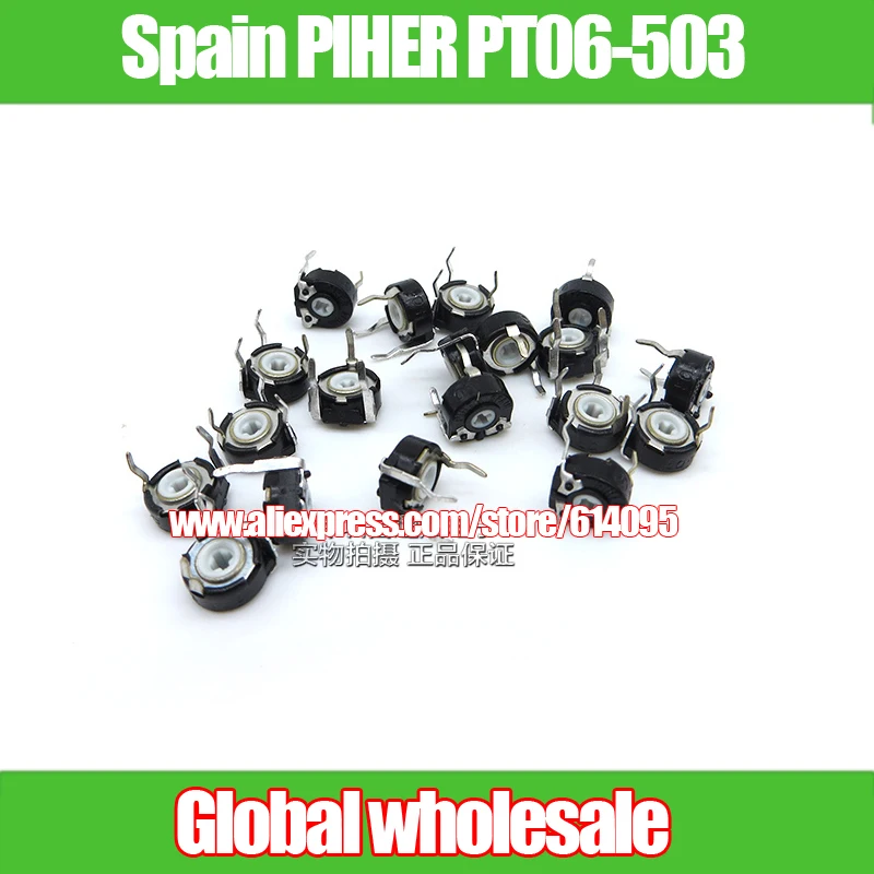 10pcs Spain PIHER PT06-503 50K adjustable resistance potentiometer / horizontal cross arrow hole PT6KV-503A 6mm carbon | Электронные