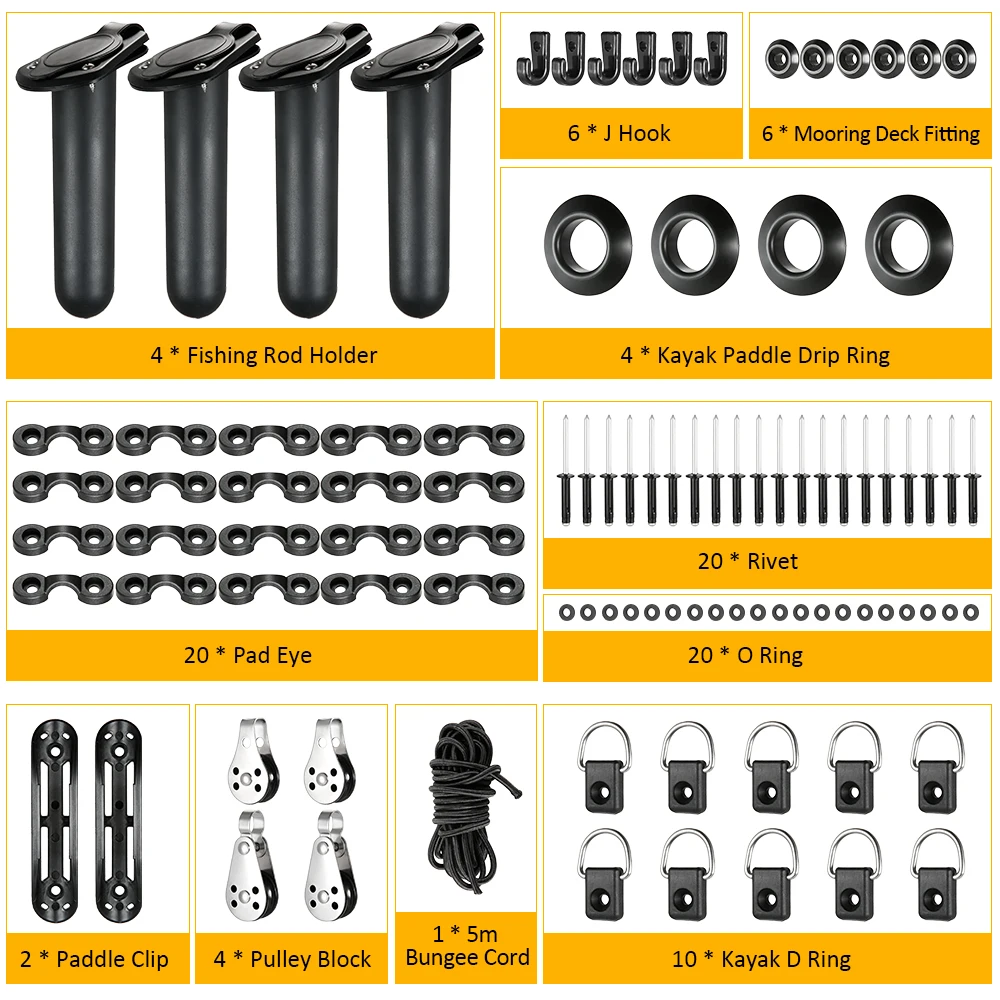 97pcs MH17007 Kayak Canoe Kit Fishing Rod Holder Mount Paddle Clips 5M