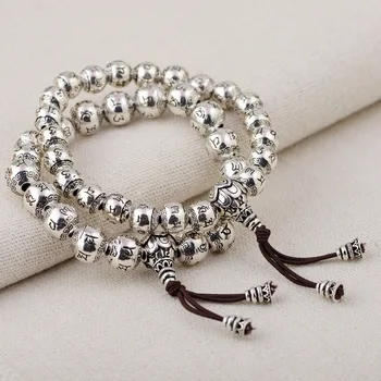 

BOCAI S925 sterling silver bracelet for women and men hand series buddhist six character truth Thai silver beadbracelet