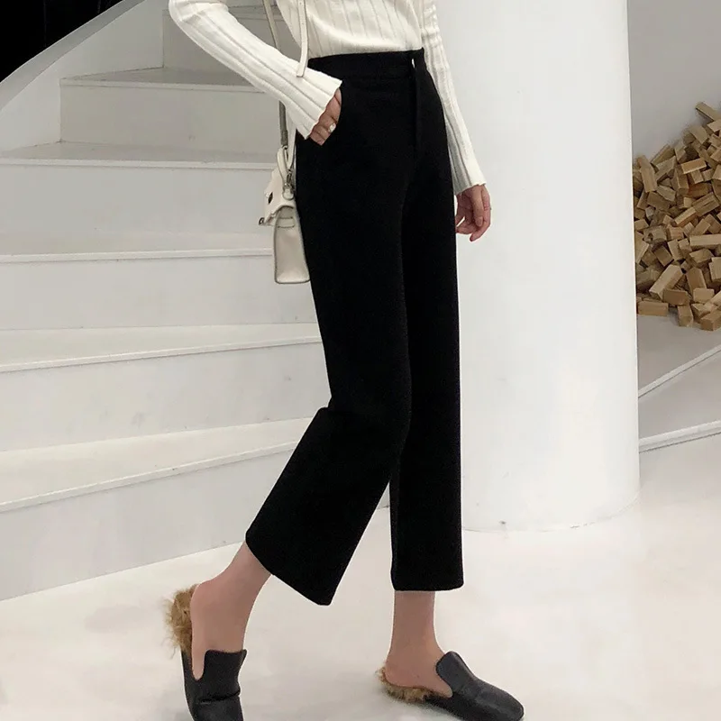 

Women Casual Harem Pants Ankle-Length Pants 2019 Autumn Winter High Waist Black Loose Wide Leg Pants Elegant Women Streetwear