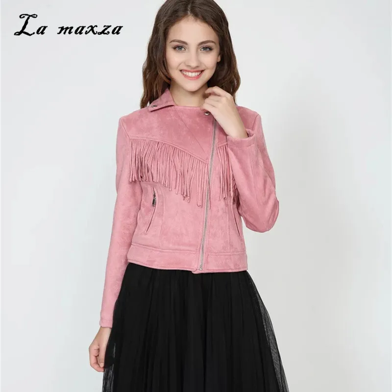 

2020 Women Autumn Bomber Tassel Moto Crop Parkas Short Jackets Streetwear Leather Jacket Women