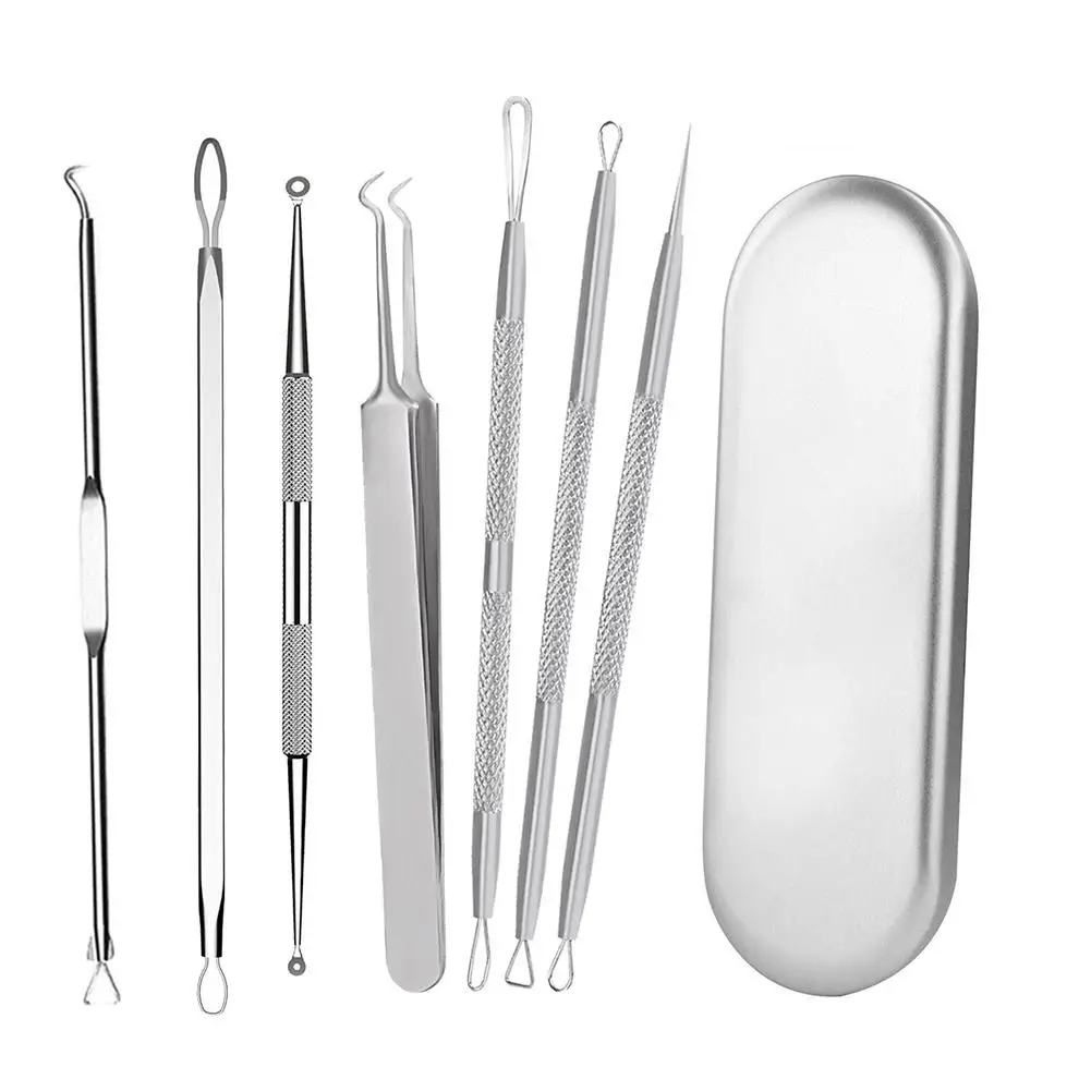 

7Pcs Blackhead Comedone Acne Pimple Belmish Extractor Vacuum Blackhead Remover Spoon Tweezers Set for Face Skin Care Tool Kit