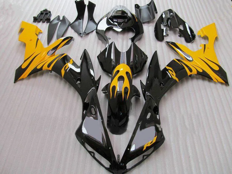 

Custom Motorcycle Fairing kit for YZFR1 04 05 06 YZF R1 2004 2005 2006 YZF1000 Yellow gloss black Fairings+gifts YN17