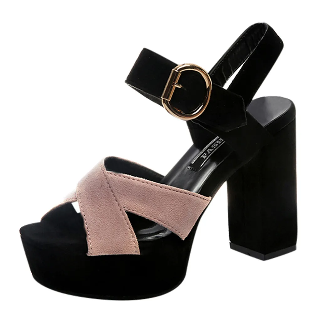 

mokingtop(mokingtop) Women's High Heel Shoes Belt Buckle Fish Mouth Sandals Cross Belt Casual Shoes Sapatos femininos #es5