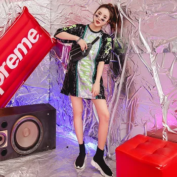 

Jazz Dance Clothes Sexy Loose T-shirt DJ Dancer Club Costumes For Women Black Green Top Clothing Of HipHop Street Dance DQT1195