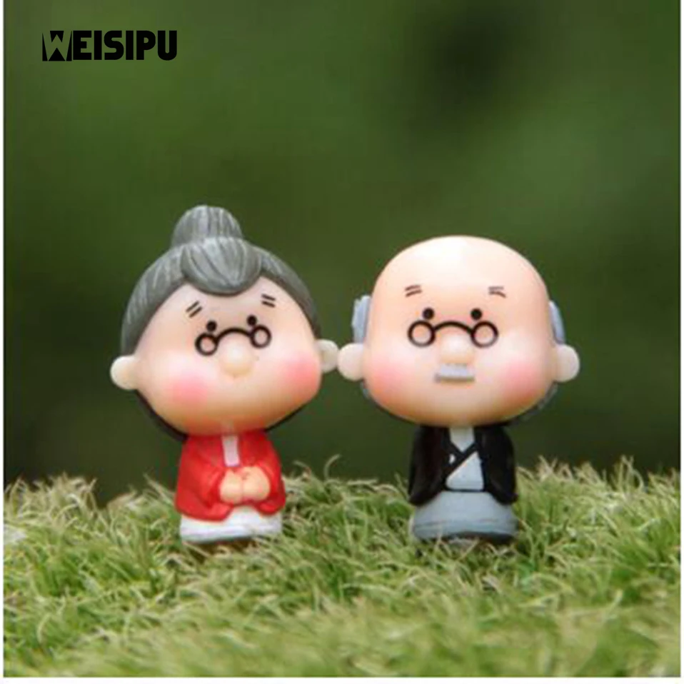 

2Sets Mini Old Granny Grandpa Fairy Garden Terrarium Home Desktop Decor Crafts Bonsai Doll House Party DIY Decoration