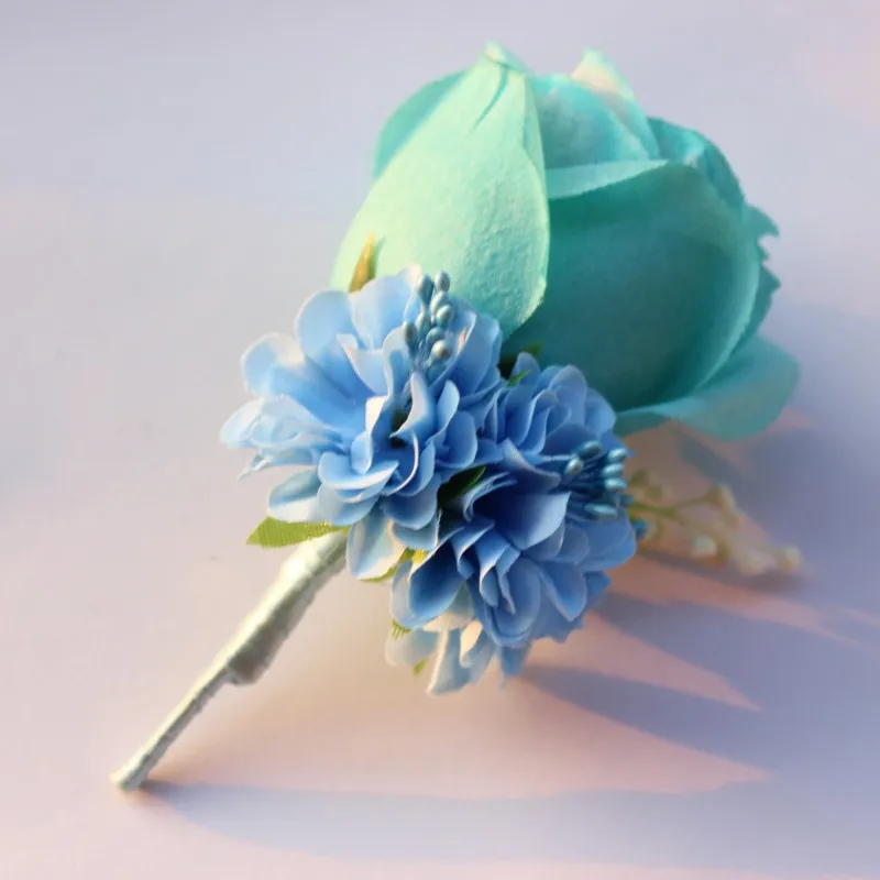 4 Pieces Wedding Boutonnieres Sky Blue Color Groom Groomsman Pin