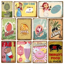 Фруктовые оливки томатный металлический плакат морепродукты меню Настенный декор бар кафе клуб Дом Кухня табличка Художественный орнамент винтажные жестяные знаки