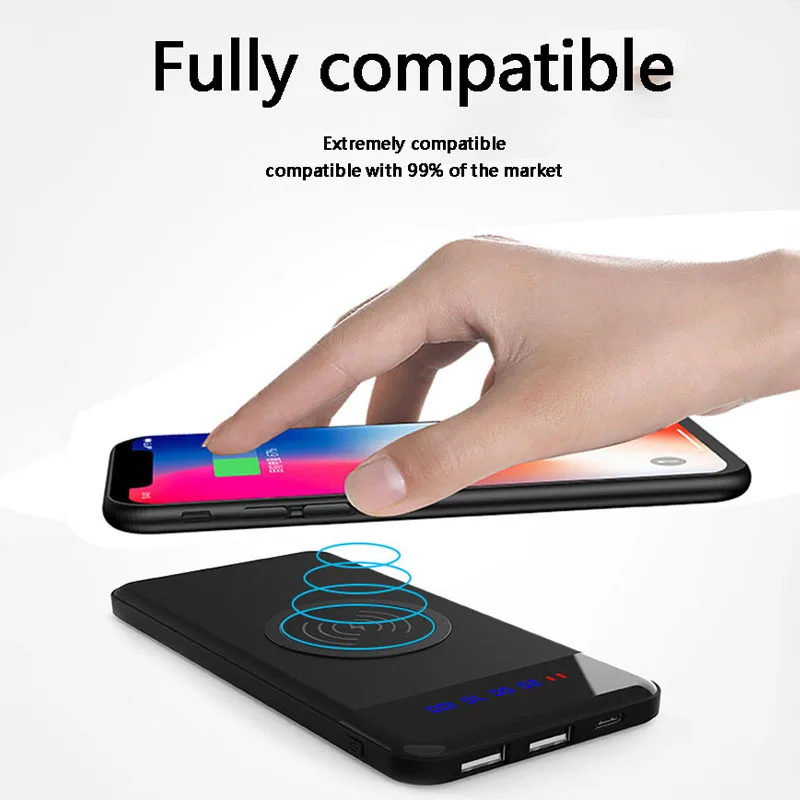 

Power bank 10000Mah Wireless charging Ultra-thin Portable battery power-bank Polymer For iPhone X/6/7/8plus For xiaomi Hot sale