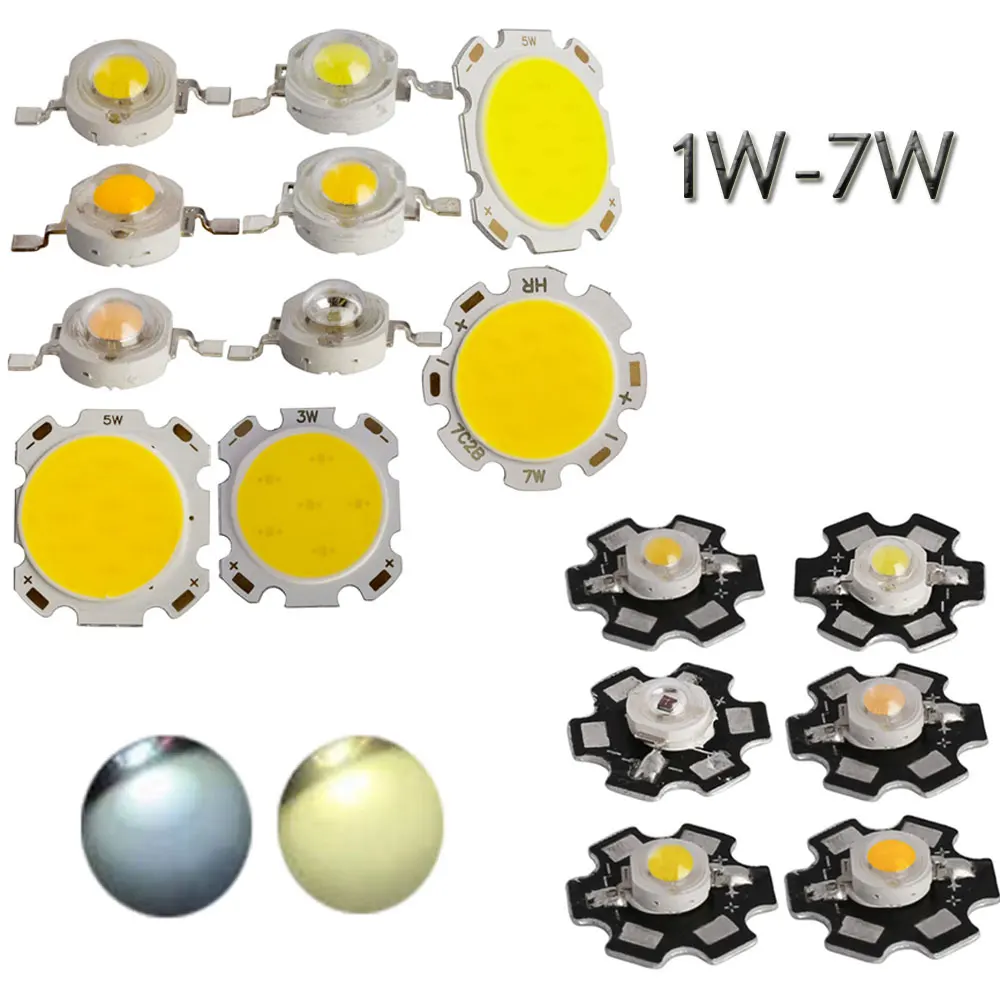 10pcs/Set High Power LED Chip 1W 3W 5W 7W COB Or With PCB LED Beads SMD LED Bead Warm/ Cold White 1 3 5 7 Watt