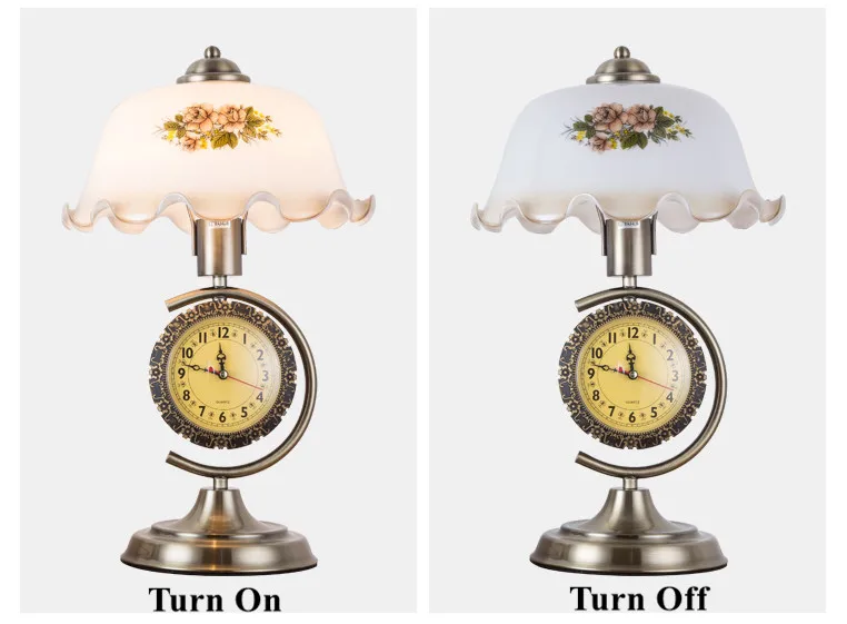 Американские ретро нарисованные вручную камелии стеклянные настольные лампы классические часы E27 светодиодный затемнение лампы для прикроватной и узкой таблицы ZLTD006
