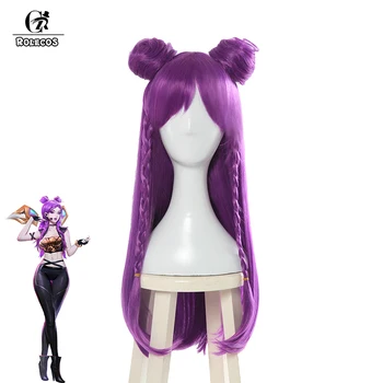 

ROLECOS Game LOL Cosplay Hair K/DA Kaisa Cosplay Group KDA 80cm Long Purple Headwear Heat Resistant Synthetic Cosplay Hair