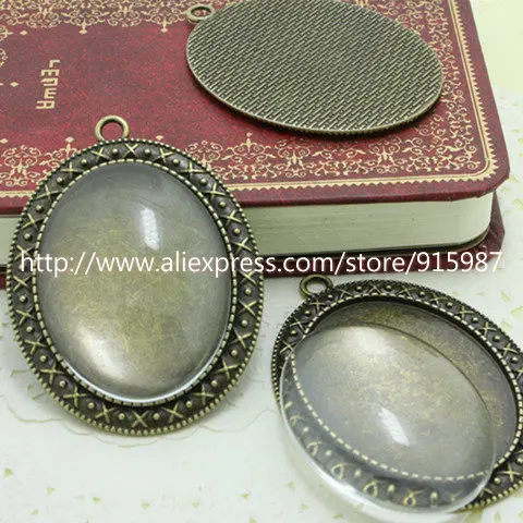 

Sweet Bell wholesale (5 set/lot) Antique Bronze Oval 30*40mm Cabochon Pendant Settings + Clear Glass Cabochons