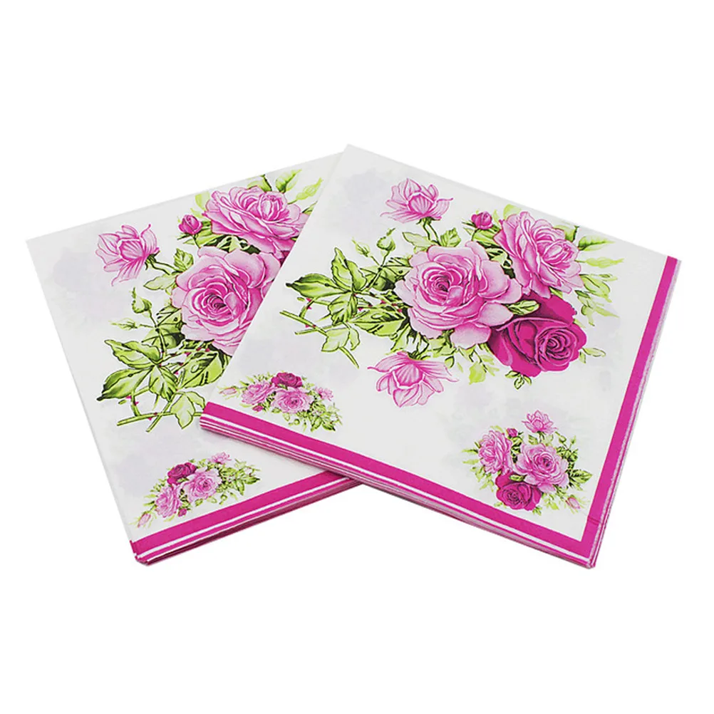 20 шт./упак./лот розовое Бумага салфетка с цветами для праздников и салфетки из ткани для вечеринок декупаж 33 см* 33 см