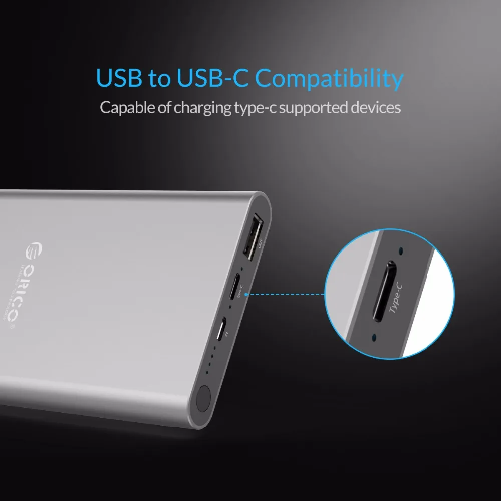 Внешний аккумулятор ORICO T1 10000 мАч Type C с двойным выходом быстрая зарядка для Samsung