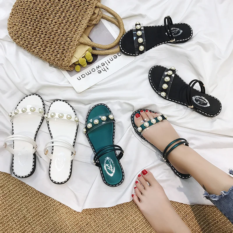 

Beach Summer Slippers Female Sweet Pearl Fashion Casual Slide Women's Simple Slippers Students Outdoor Chic Novelty Slippers