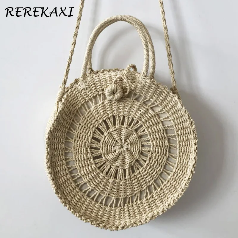 

REREKAXI Round Straw Bag For Women 2018Hand-woven Bohemian Beach Bag Female Shoulder Handbag Crossbody Bags Travel Shopping Tote